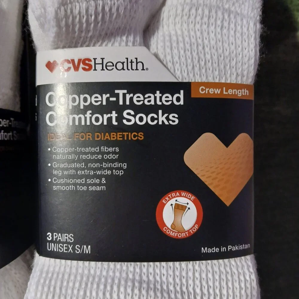 CVS  Copper Treated Comfort Socks White Two 3 Packs New